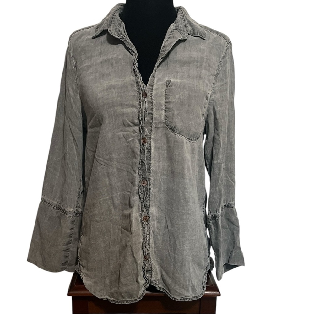 Bella Dahl Grey Button Down Shirt Ecofriendly Tencel Women's Stone Washed Soft M